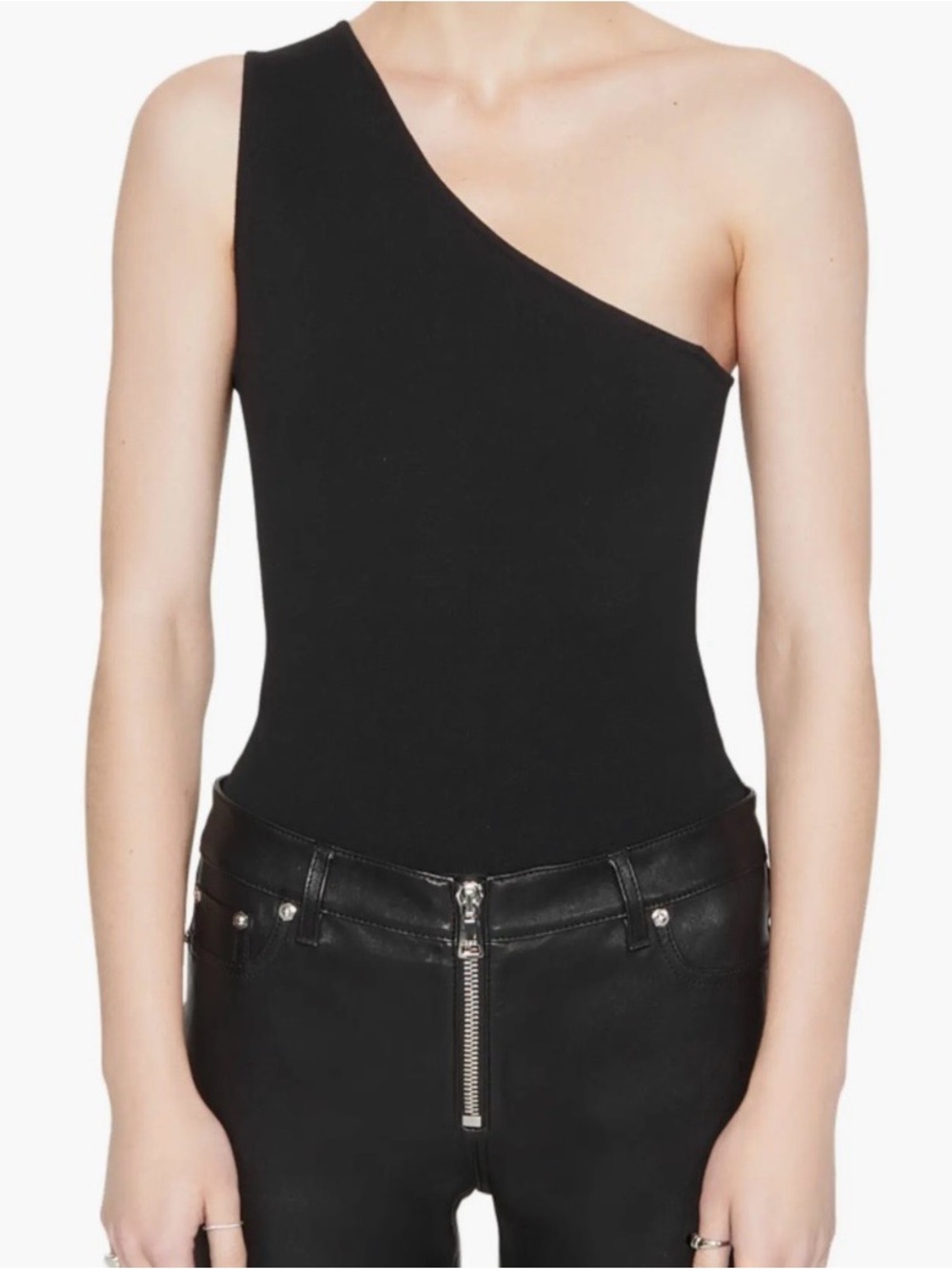 Rebecca Minkoff Black Knit One Shoulder Bonnie Bodysuit